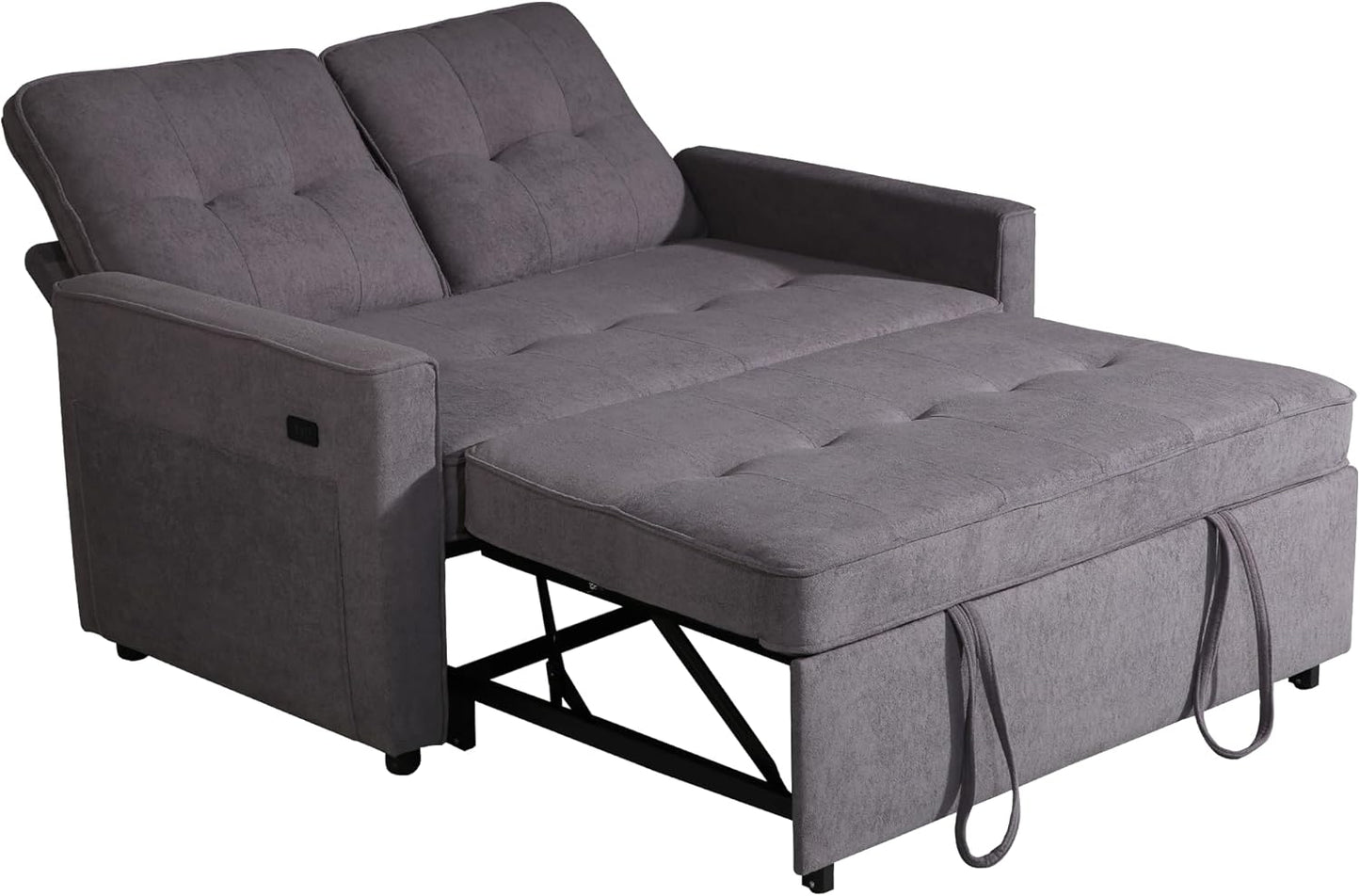Convertible Sofa Bed for Small Spaces – 53” Loveseat Sleeper Sofa with Pull-Out Couch, Reclining Backrest, USB Port & Storage – Light Gray