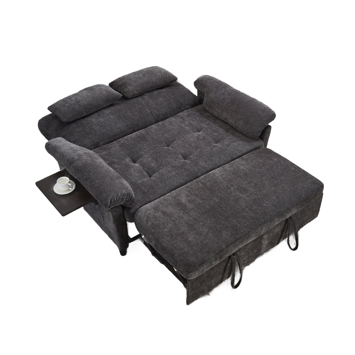 XANDRO 60" Chenille Sofa Bed, Loveseat Sleeper Sofa with Pull-Out Bed, USB Charging & Folding Table, Black