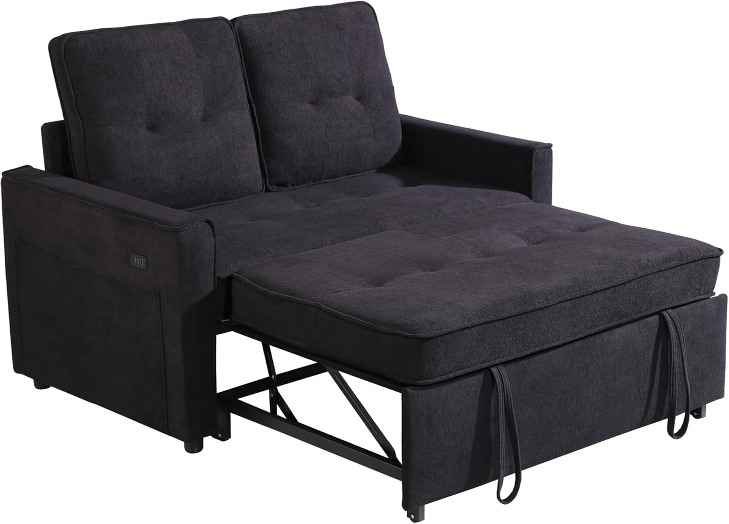 Convertible Sofa Bed for Small Spaces – 53” Loveseat Sleeper Sofa with Pull-Out Couch, Reclining Backrest, USB Port & Storage – Black