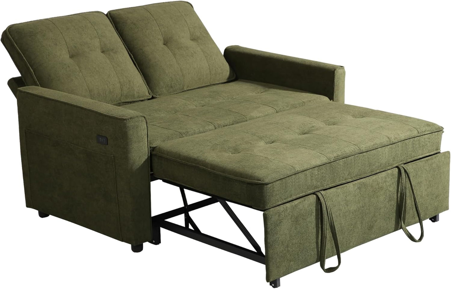 Convertible Sofa Bed for Small Spaces – 53” Loveseat Sleeper Sofa with Pull-Out Couch, Reclining Backrest, USB Port & Storage –Green