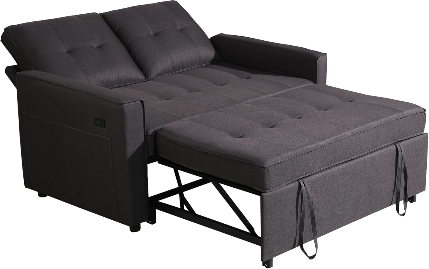 Convertible Sofa Bed for Small Spaces – 53” Loveseat Sleeper Sofa with Pull-Out Couch, Reclining Backrest, USB Port & Storage – Gray