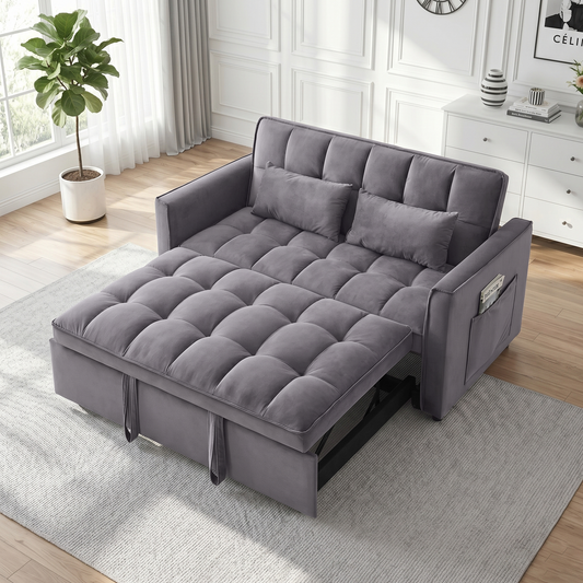 XANDERO 55" Velvet 3-in-1 Convertible Sleeper Sofa,Grey