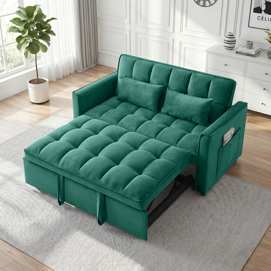 XANDERO 55" Velvet 3-in-1 Convertible Sleeper Sofa, Green